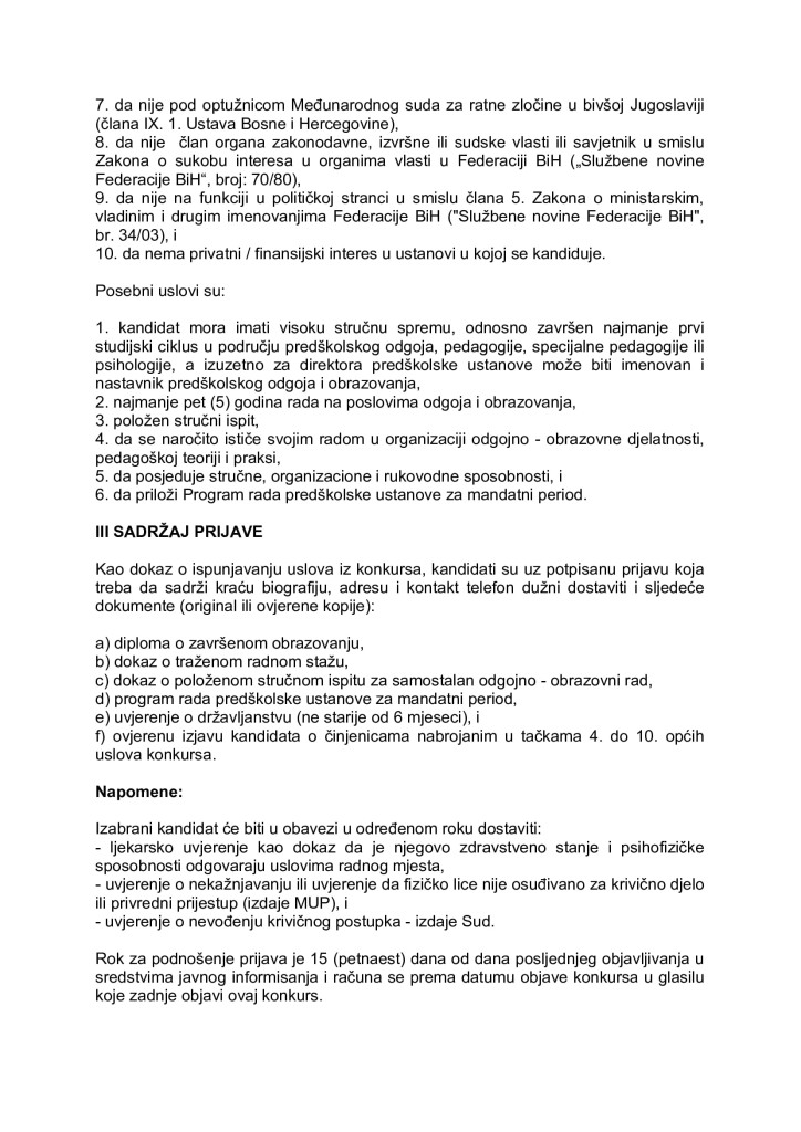 Konkurs za izbor i imenovanje direktora JU Predškolski odgoj i obrazovanje Zenica_001
