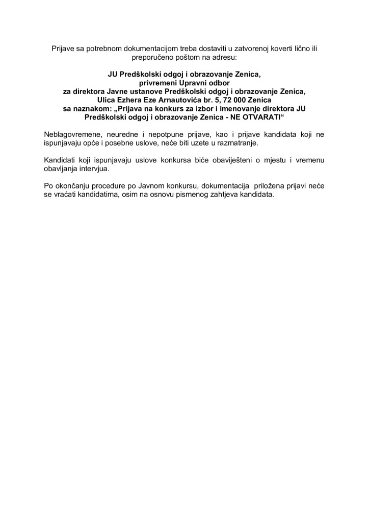 Konkurs za izbor i imenovanje direktora JU Predškolski odgoj i obrazovanje Zenica_002