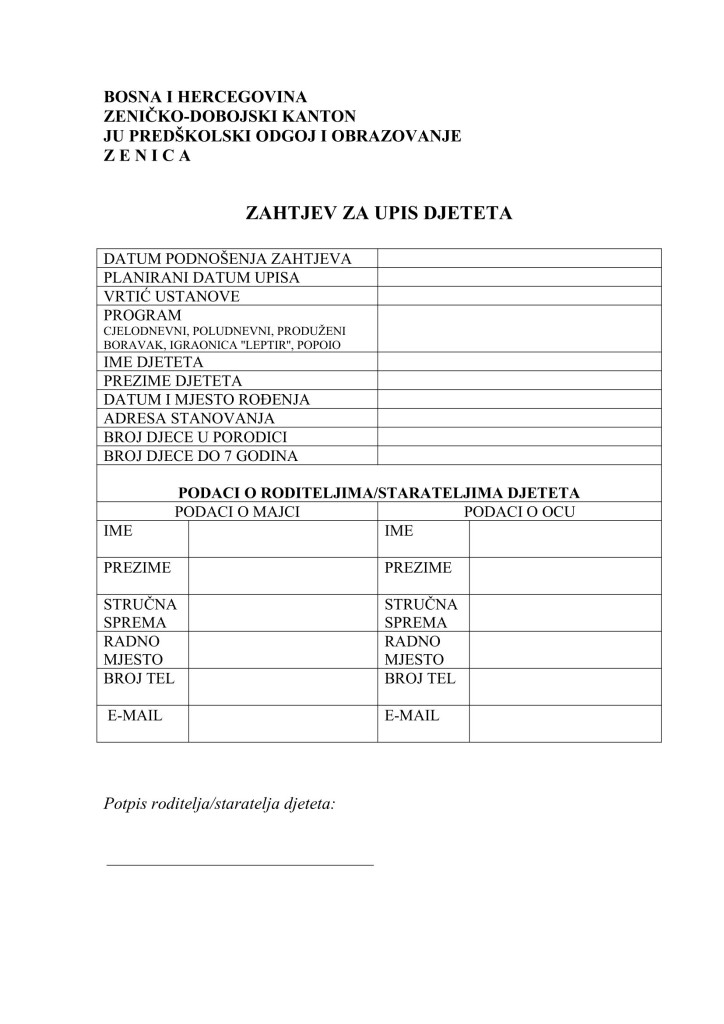 Zahtjev za upis_JUPOiO Zenica